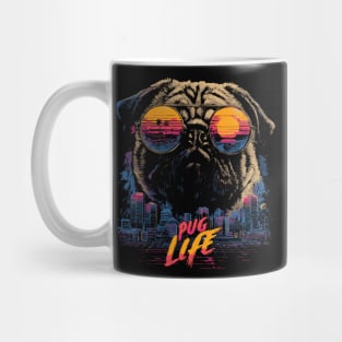 Cyber Pug Life Retrowave T-Shirt - Cyberpunk Dog Design Mug